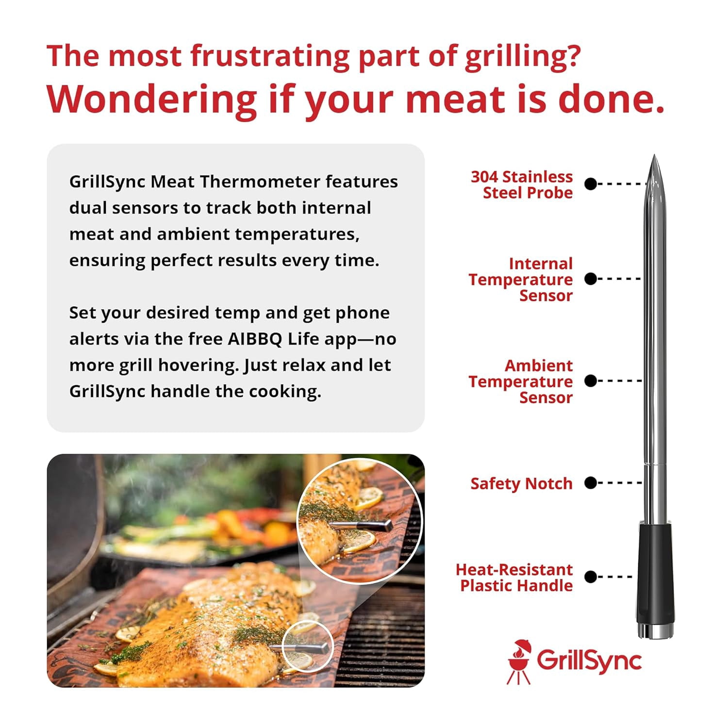 BYXAS Real-Time Alerts Wireless Meat Thermometer - Smart Bluetooth Probe for BBQ, Grill, Oven, Smoker - Long Range Bluetooth, Accuracy Temp, Dishwasher Clean, Waterproof - Perfect for BBQ Lovers