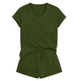 thumbnail image 7 of Avrnliq Womens Comfortable V-Neck Short Sleeve Two-Piece Romper Set, Army Green, Drawstring Waist, Soft Stretch Fabric with Front Pocket (S-XXL),Size L, 7 of 7