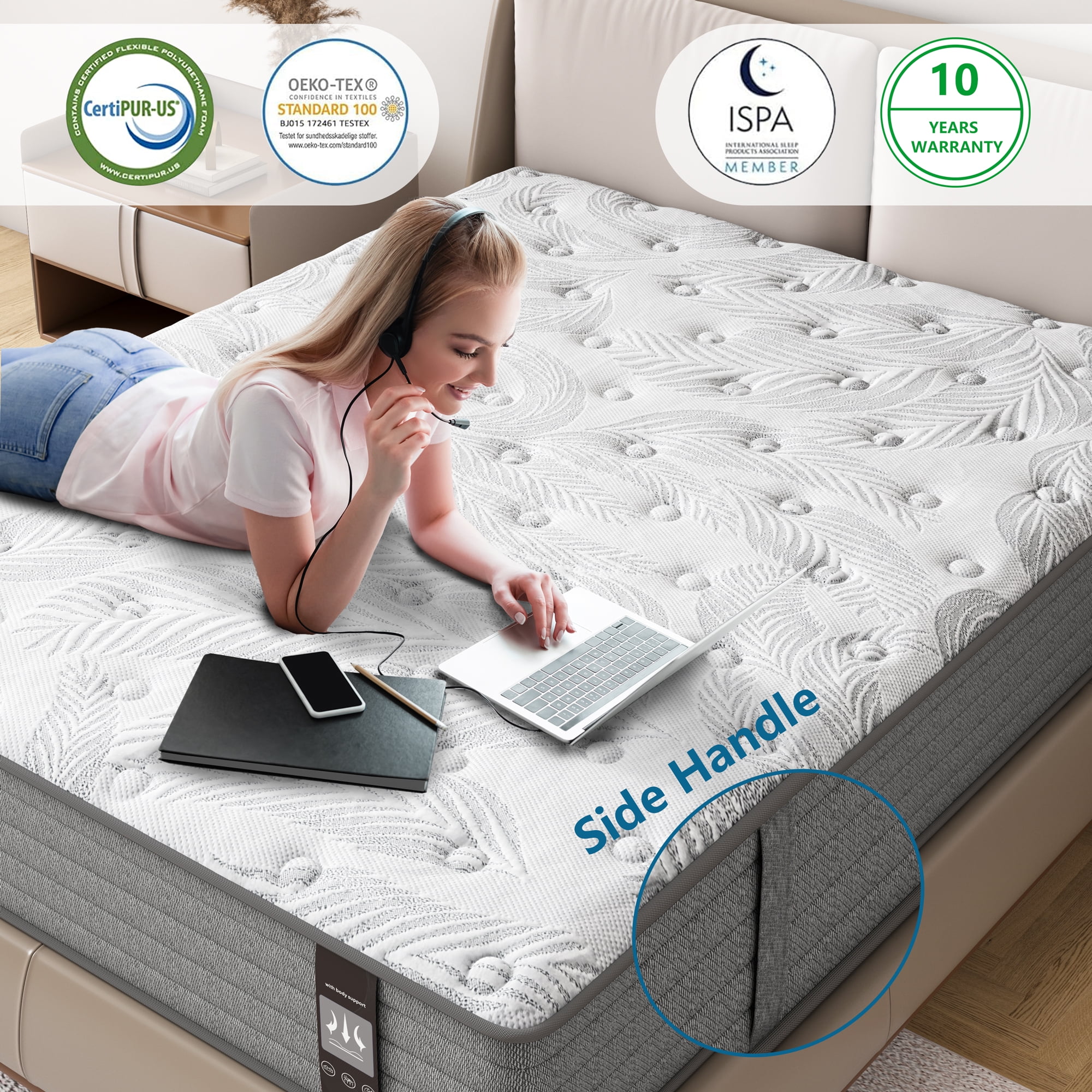 California King Mattress, KOW 12 inch California King Size Gel Innerspring Memory Foam Hybrid Mattress in a Box ,Medium Adult