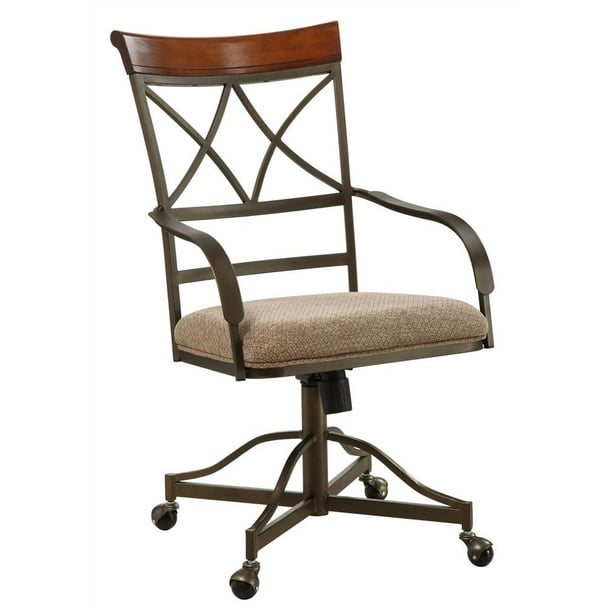 Hamilton Swivel Tilt Dining Chair With Castors Set Of 2 Brushed Faux Medium Cherry Matte Pewter And Bronze Metal Com Hamilton Swivel Tilt Dining Chair With, Hamilton Arm Dining Chairs With Black Legs