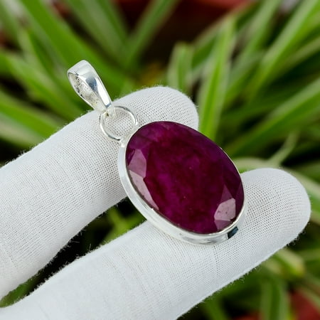 Red Ruby Gemstone Round Pendant Necklace for Women in 925 Sterling Silver | Elegant Birthstone Jewelry