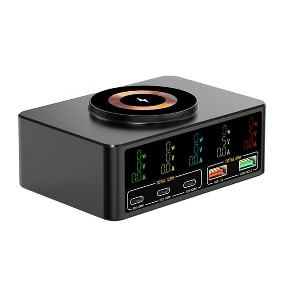 Hub 140W Power Fast Charging Hub USB Charger Station Multi Port Desktop Multi-Port USB Charging 15W Magnetic Wireless Fast Charging Real-time Current Display For Cell Phone Laptop
