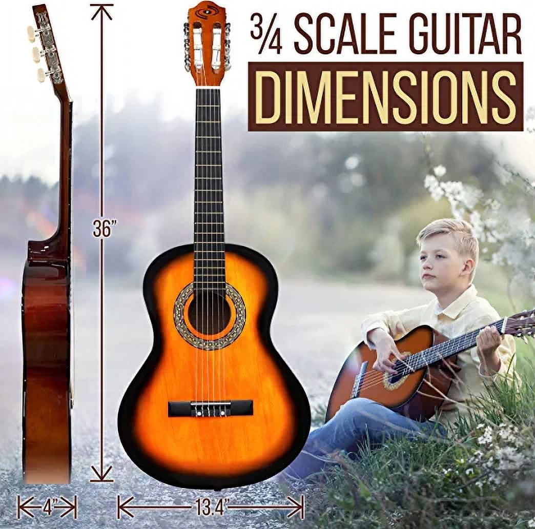 Pyle Classical Acoustic Guitar 36 Inch Junior Size Beginner Starter Kit Steel String Guitarra Acustica Bundle Pack with Gig Bag, Tuner, Picks, Strap for Students Practice, Kids, Adults
