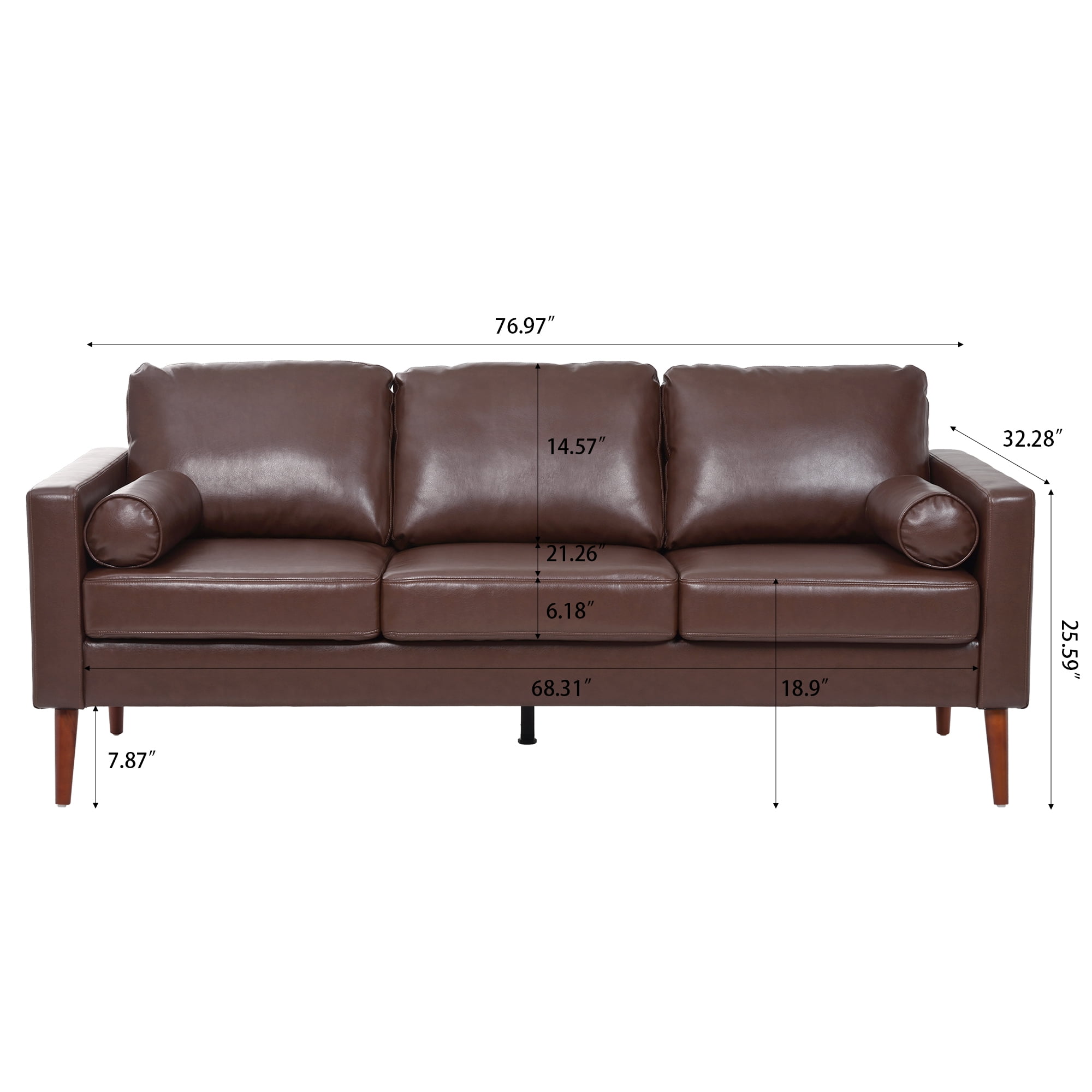 YYAo Extra Deep Filled Sofa, Upholstered Futon with Armrests and Legs for Living Room, Apartment, Brown