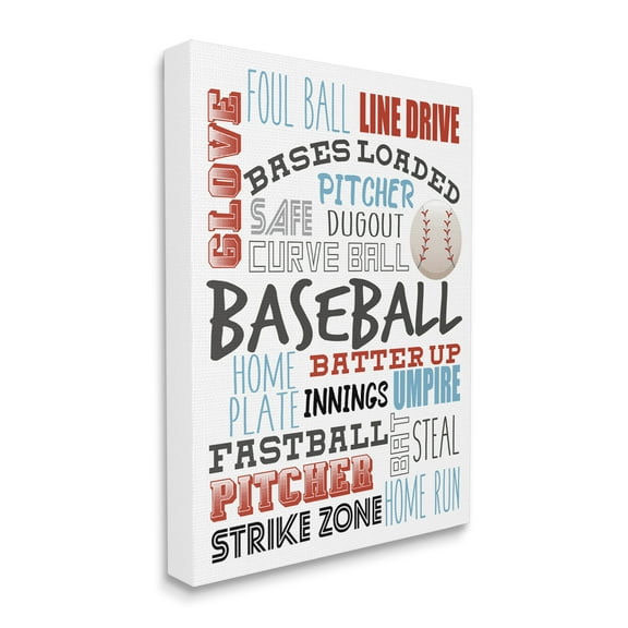 Stupell Industries Baseball Sports Terms Red Blue Typography Kids' Hobby Sports Painting Gallery Wrapped Canvas Print Wall Art, 30 x 40