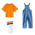 thumbnail image 2 of Baby Overalls Adjustable Straps Denim Overallswith Orange Top Sleeveless Jumpsuit & Rompers Girls Rompers 8-9 Years, 2 of 5