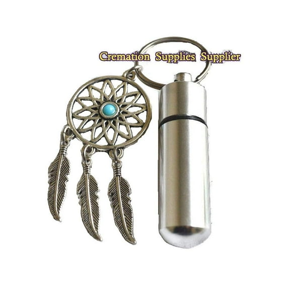 Classic Silver Cremation Urn / Vial Keychain/Keepsakes with Dream catcher,Dream catcher Cremation Urn Key Chain Ashes Memorial Keychain