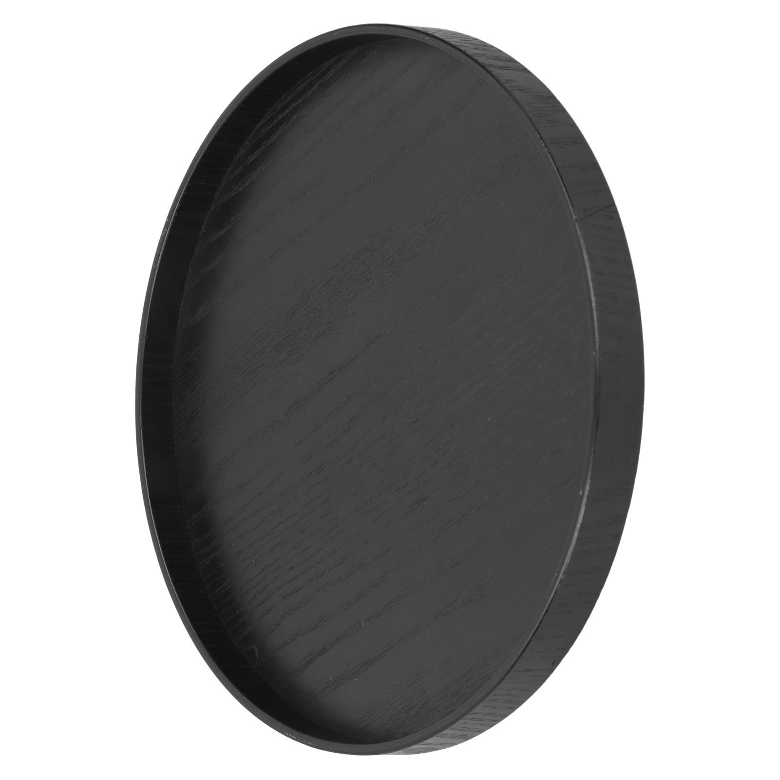 14 Inch Round Wood Serving Tray – Black Solid Wood Snack & Drink Tray With Raised Edges