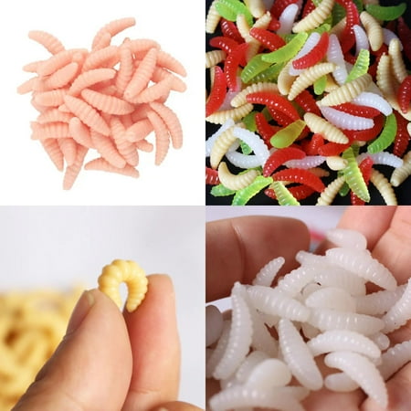 XULHAN Soft Glowing Silicone Fishing Lure with 0.3g Weight and 2cm Length - 50PCS of Bread Worm Maggot Grub Artificial Baits for Catching Shrimps and Fish in the Dark Water