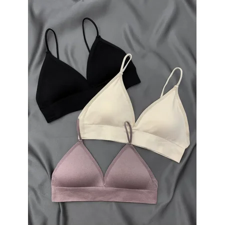 

3 Pcs Triangle Cups Sports Bras Removable Padded Push Up Wireless Bra Women‘s Lingerie & Underwear