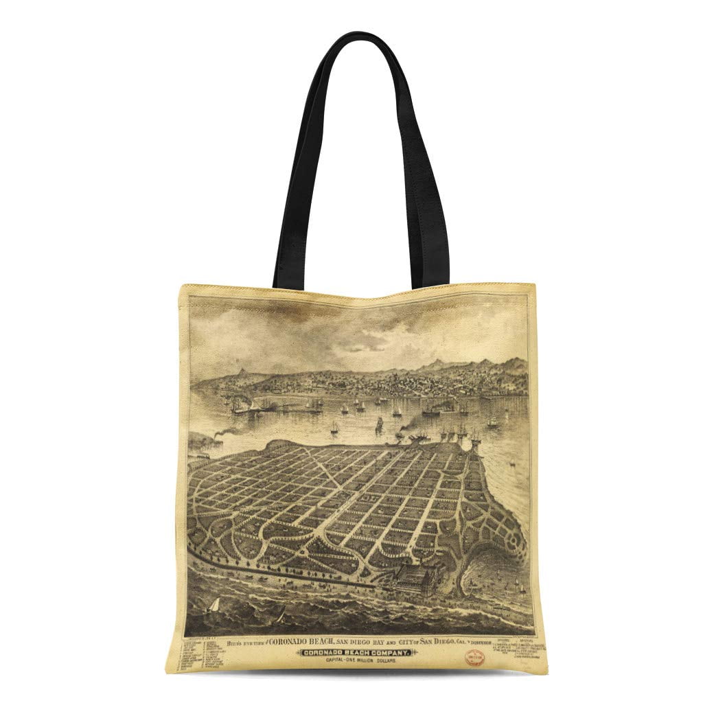 JSDART Canvas Tote Bag Bay Coronado Beach San Diego Maps Old