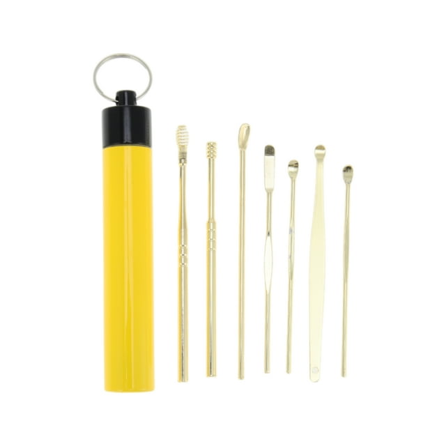 Kit de herramientas para limpiar cerumen de 7 piezas duradero tono dorado Unique Bargains