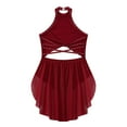 thumbnail image 3 of iixpin Kids Girls Glittery Backless Ballet Dance Leotard Lyrical Dress Sheer Mesh Mock Neck Latin Salsa Dresses Burgundy 14, 3 of 7