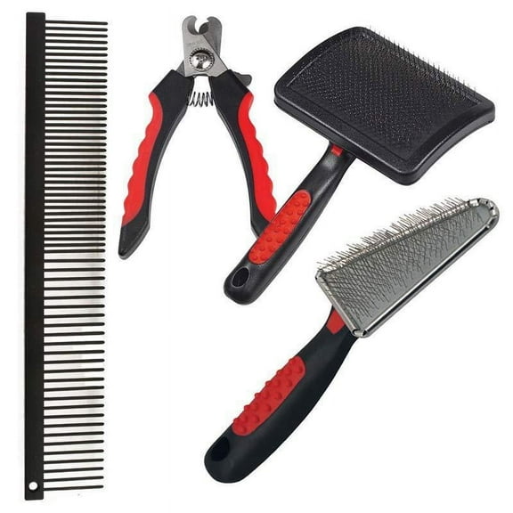 Basic Tool Kit Professional Dog Groomers 4 Piece Set Brush Comb & Nail Clippers