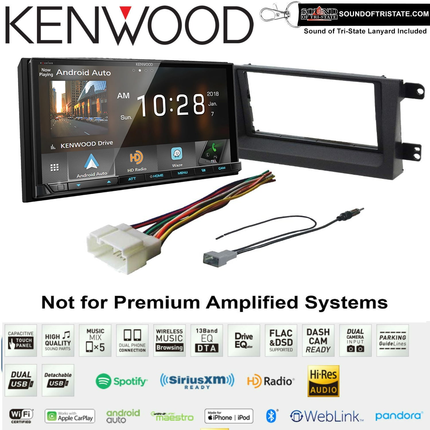 Kenwood DMX905S 6.95" Digital Media Receiver Install Kit with Apple CarPlay Bluetooth Fits 2006