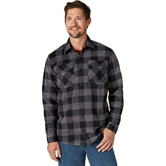 Wrangler Authentics Men's Long Sleeve Heavyweight Fleece Shirt, Gray Buffalo Plaid, 3X-Large