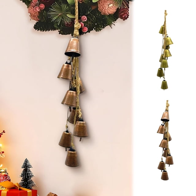 Xihbxyly Cencerro Vintage, Diseño de Metal Estilo Shabby, Acabado En Bronce Dorado, Decoración Navideña para El Hogar, Adorno de Pared Festivo, Campanas Rústicas para Fiestas, Fácil de Colgar, Tamaño