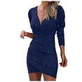 thumbnail image 1 of Robe à Manches Longues pour Femmes Décolleté en V Profond Paillettes Portefeuille Froncée Robe de Boîte de Nuit à Manches Longues, 1 of 1