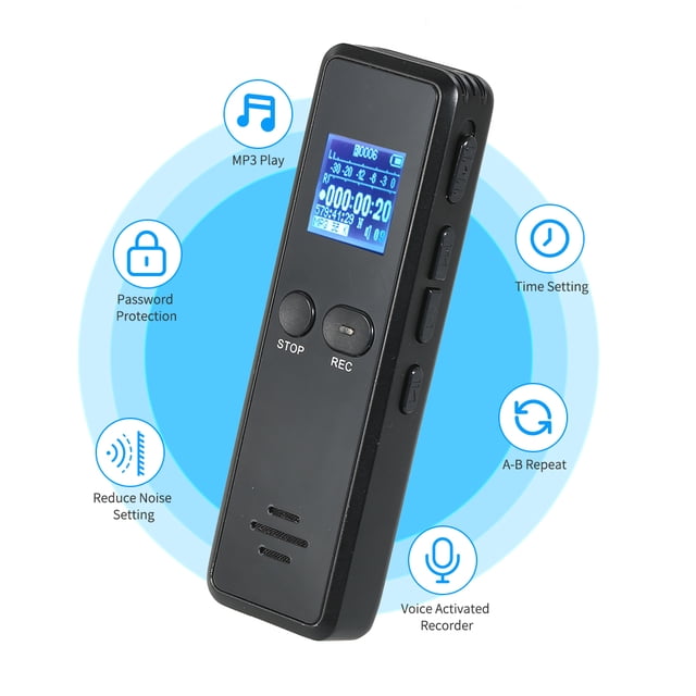 Digital Voice Recorder 8GB Voice Activated Recorder MP3 Music Player Sound Audio Recorder Dictaphone Support Noise Reduction Timer Recording A-B Repeat Password Protection Rechargeable for Meetings Cl