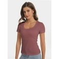 thumbnail image 2 of Women's Scoop Neck Short Sleeve T Shirt Slim Fit Sexy Tops, 2 of 4