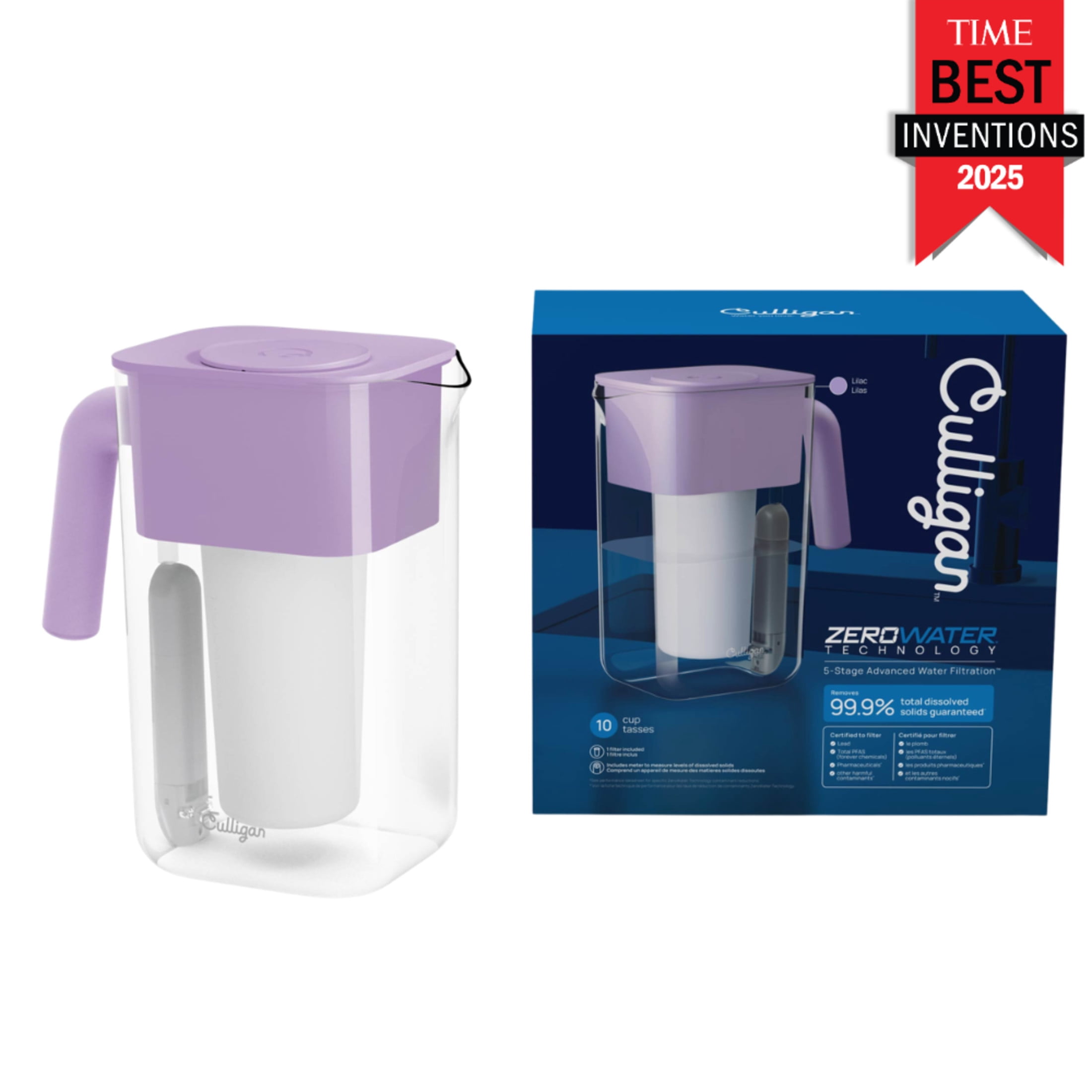Culligan with ZeroWater Technology 10 Cup Water Filter Pitcher with 5-Stage Advanced Water Filter