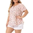thumbnail image 5 of Agnes Orinda Women's Plus Size Peplum Tops Floral Half Placket Short Sleeves Casual Blouses 2X Pink, 5 of 7