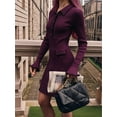 thumbnail image 4 of Womens V Neck Bodycon Sweater Dress Long Sleeve Half Button Slim Fitted Ruffle Ribbed Knit Mini Pencil Dress M, 4 of 7