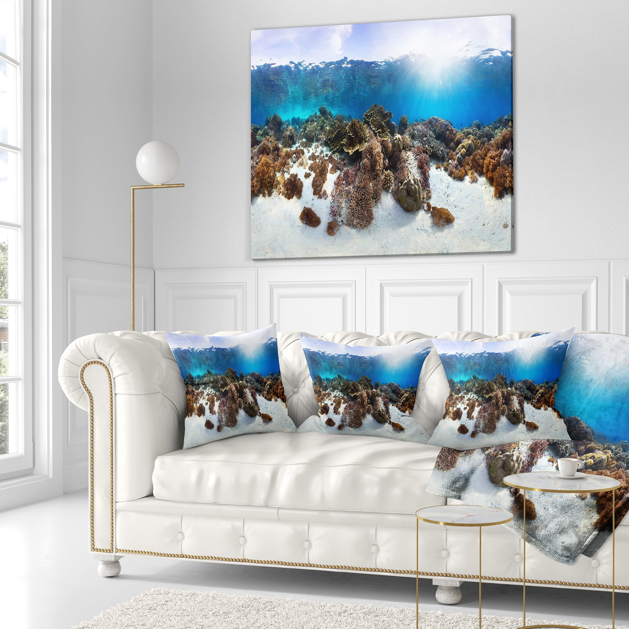 Designart Indonesia Underwater Panorama - Photography Throw Pillow - 18x18