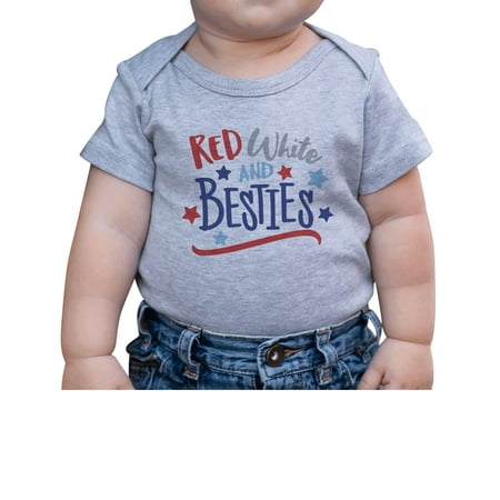 

7 ate 9 Apparel Kids Patriotic 4th of July Outfit - Red White and Besties Grey Onepiece 6-12 Months