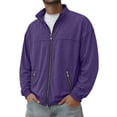 thumbnail image 5 of Men's Suede Leather Jacket Solid Color Long Sleeve Casual Jacket Zip Stand Collar Loose Winter Fall Outerwear with Pockets Basic Daily Outer Coat, 5 of 7