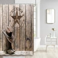 thumbnail image 2 of Western Shower Curtain, Western Texas Star Horseshoes Shower Curtain for Bathroom, Cowboy Hat Riding Boots Shower Curtains Rustic Wooden Board Farmhouse Barn Door Bathroom Curtain with Hooks (70X70), 2 of 5