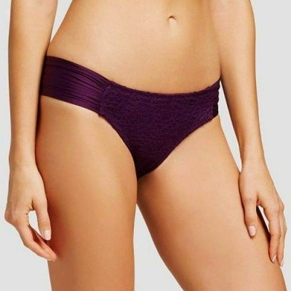 Mossimo Purple Shirred Crochet Bikini Bottoms Swimwear Women's Medium