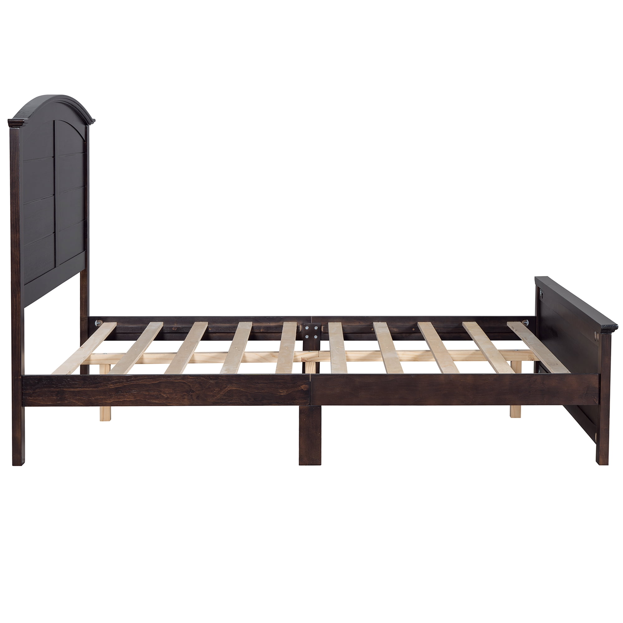 Miniyam Queen Size Farmhouse Wooden Platform Bed with High Headboard and Footboard, Espresso