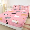 thumbnail image 3 of Manfei Cartoon Multi Breed Cat Fitted Sheet Full, Paw Love Heart Bed Set, Pink, 3-Piece, 1 Fitted Sheet and 2 Pillowcases, 3 of 6