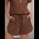 thumbnail image 5 of Pantalones Cortos Deportivos con Cordón para Mujer, de Cintura Alta, para Hacer Ejercicio en Verano, con Bolsillos. Sepia M, 5 of 7