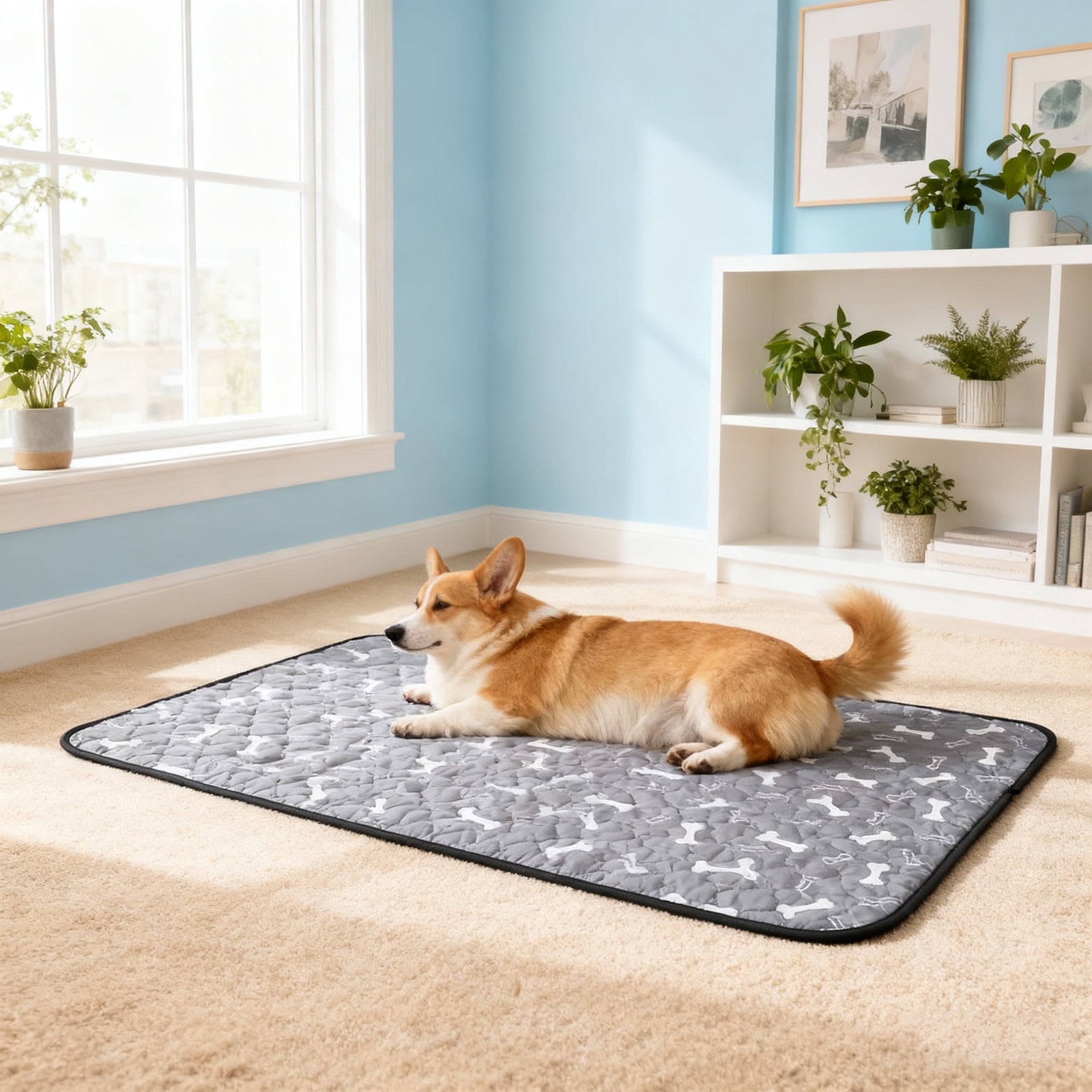 Lunxisen 1 Pcs Washable Pee Pads for Dogs, Puppy Pads Washable with Bone Print,Absorbent Reusable Whelping Pads Non-Slip Dog Mats for Floor Protector, Couch Cover, Crate.(70*100cm)