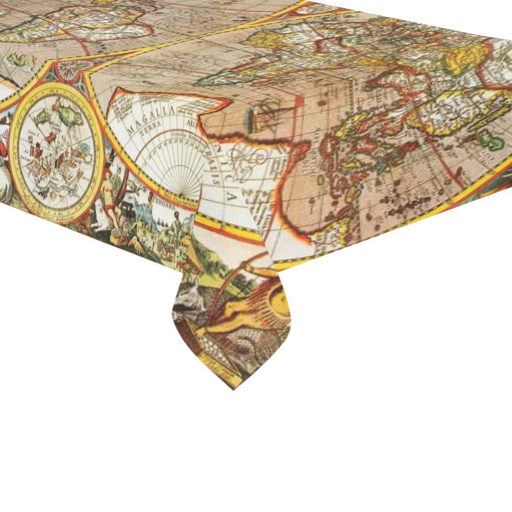 MYPOP Vintage World Map Tablecloth Set 60x104 Inches Antique Colorful