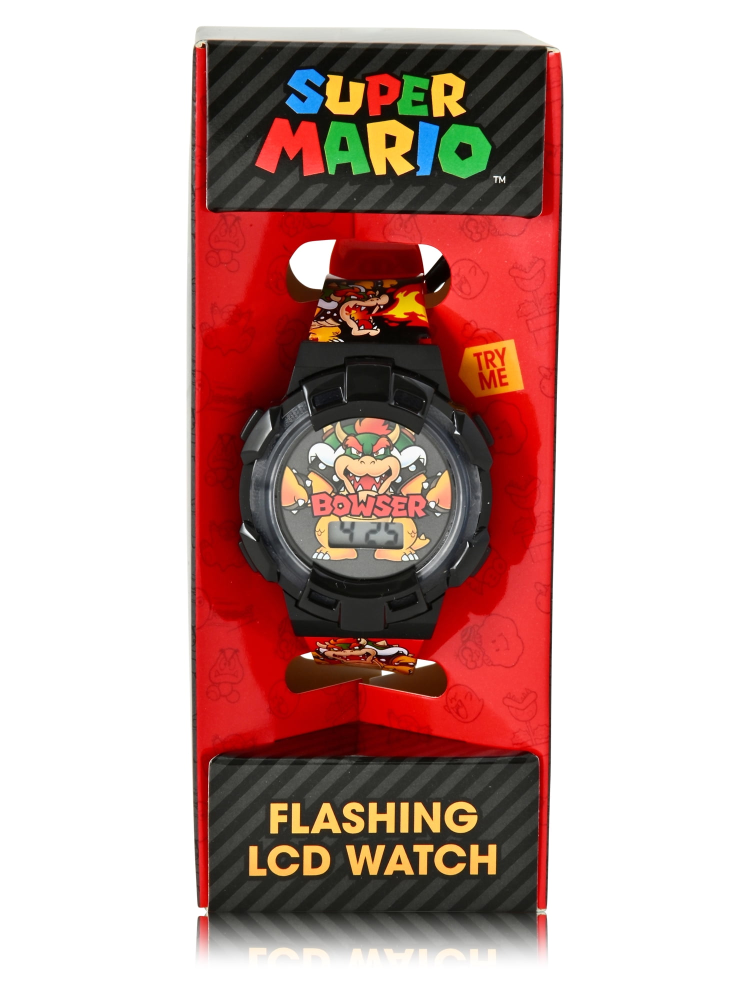 GSM4289WM Mario Kids Flashing Lights LCD Watch with Printed Strap
