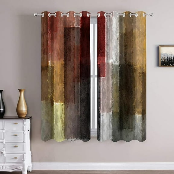 Brown Art Oil Blackout Curtains For Bedroom, Red Painting Grommet Top Drapes Thermal Insulated Window Curtains 42"W x 96"L (Pack of 2)