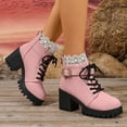 thumbnail image 3 of Rokment Vintage Lace Platform Combat Boots for Women 2025 Fall Winter Fashion Casual Chunky High Heel Lug Sole Chukka Dress Ankle Booties Pink Size 6.5, 3 of 6