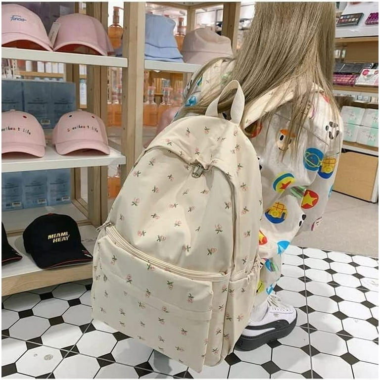 YIJIAL 15.7 inch School Backpack for Teen Girls Kawaii Floral Bookbags for Girls Ages 8 12