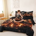 thumbnail image 3 of Feelyou Gothic Fire Dragon Twin Bedding Sets for Men Boys, Castle Wildlife Bedding Comforter Set, Black Orange, Black Reversible, 7pcs, 3 of 7