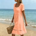thumbnail image 7 of Josdec Women's Square Neck Short Sleeve Babydoll Midi Dresses Eyelet Hollow Hem Solid Color 100% Cotton Casual Dress for Daily Wear in Spring Summer S-3XL, 7 of 7