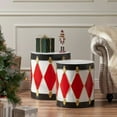 thumbnail image 3 of Metal Christmas Drum Decoration Set, Classic Harlequin Pattern Holiday Decor Drums, White and Red, 3 of 6