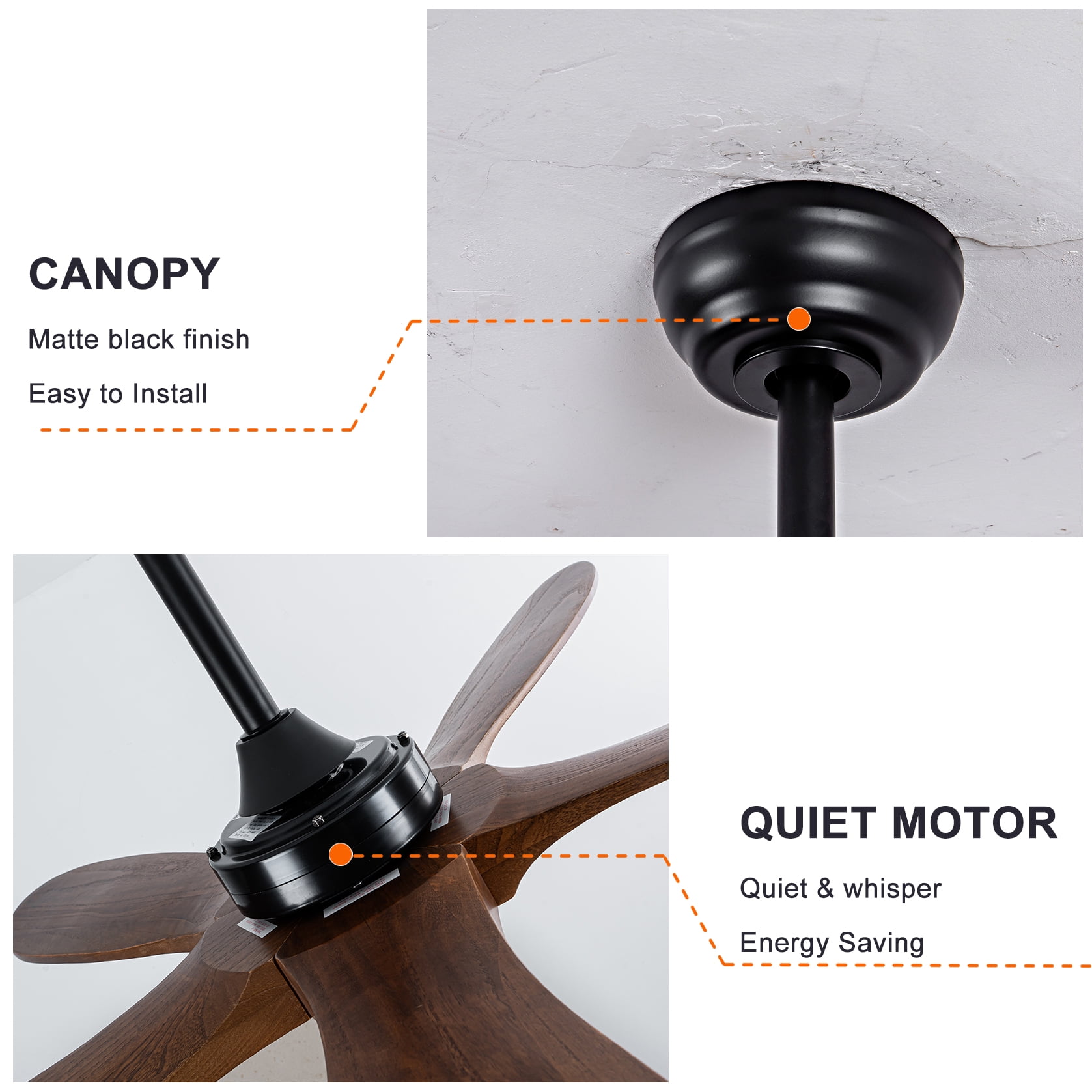 Mintazer 52 in Ceiling Fan with Lights and Remote, Modern Ceiling Fan with 6 Speed & 5 Blade for Farmhouse Bedroom Living Room Gazebo Patio, Brown