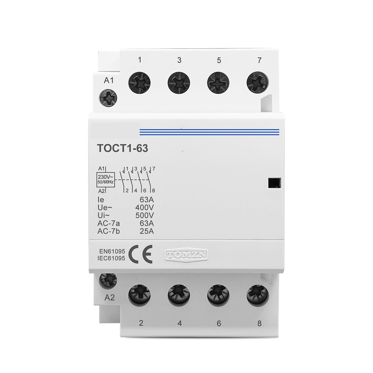 4P 63A 220V 400V~ 50/60Hz Din Rail Household AC Modular Contactor 4NO 2NO 2NC 4NC