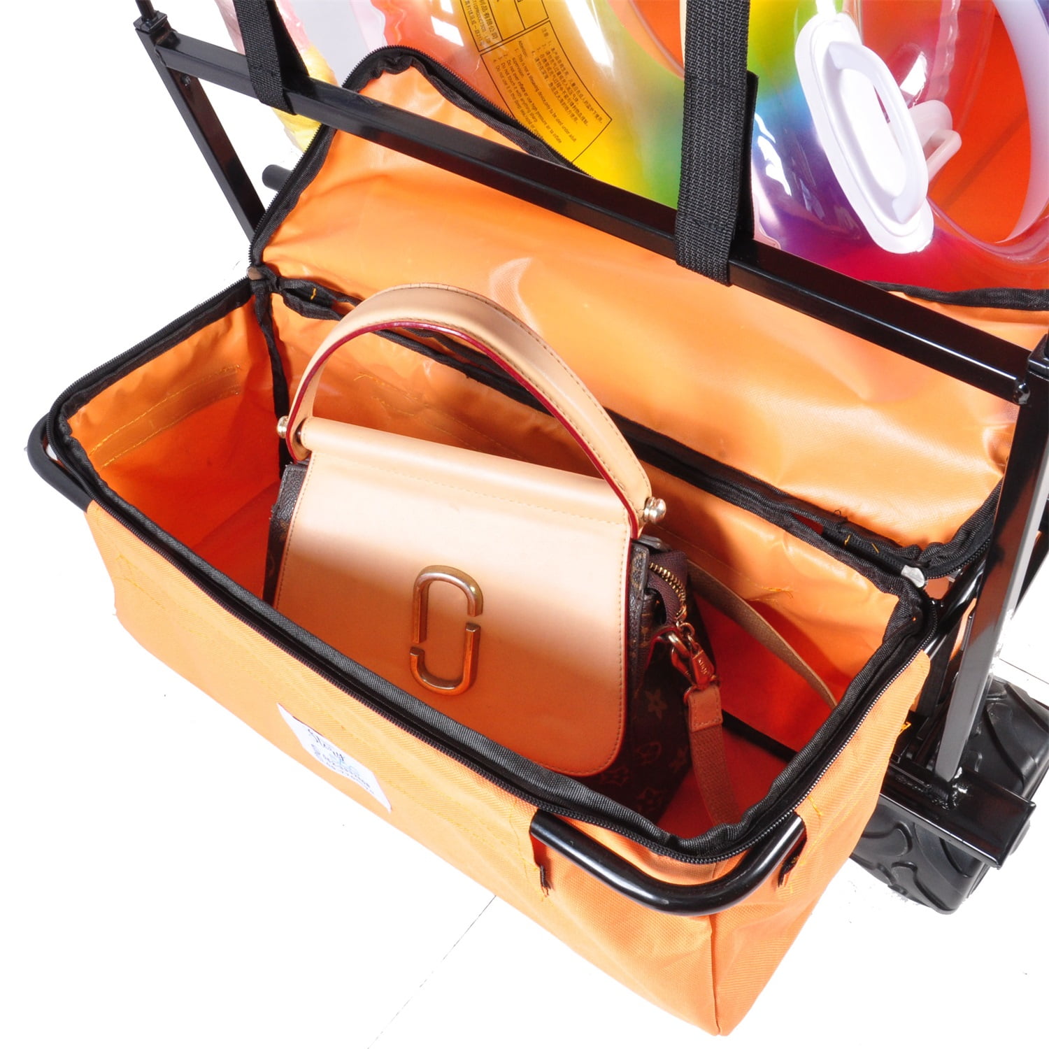 Lowestbest Foldable Cart with Canopy, Portable Cart with Wheeled Shopping Cart, Orange Lowestbest Foldable Cart with Canopy, Portable Cart with Wheeled Shopping Cart, Orange