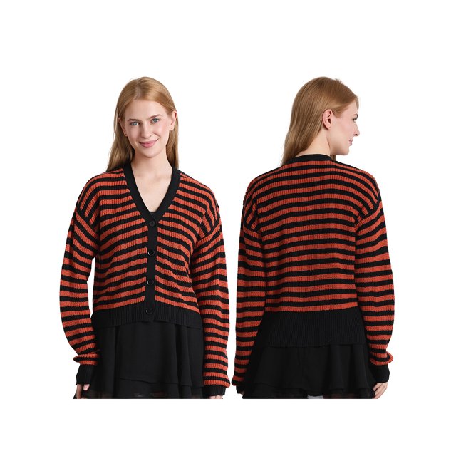 SUNSIOM Cardigan Rayé pour Femmes, Manches Longues Col en V Fermeture à Boutons Automne Veste Décontractée Pull