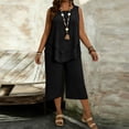 thumbnail image 2 of Women's Plus Size 2 Piece Summer Outfits Crew Neck Tank Top Tunic Shirt and Capri Pants Set Casual Sportswear 2026 Black 3XL, 2 of 4