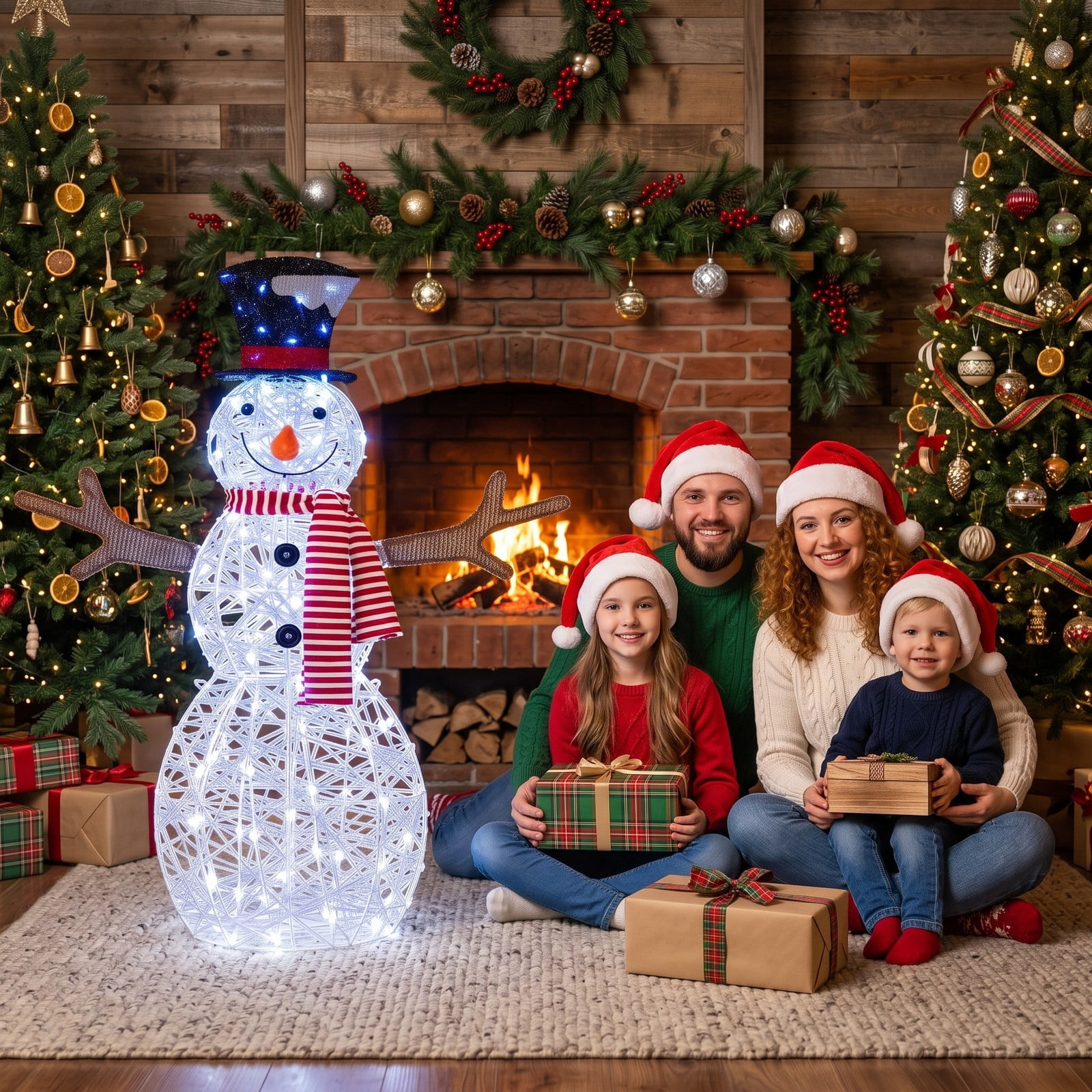 ALPULON Lighted Snowman Christmas Decoration with 80 Cold White LED Lights, Outdoor Waterproof Metal Frame Holiday Yard Decor with Ground Stakes, White